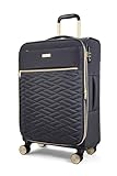 Rock Sloane Large Expandable Soft Shell Hold Suitcase in Charcoal - Signature London Styling, 360 Swivel-Wheels, Telescopic Handle, Stylish Gold Accents & TSA Combination Lock - 79 x 47 x 33 cm 3.2KG