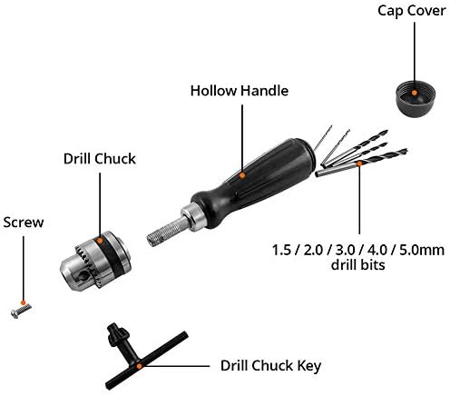QWORK Hand Drill Set, Pin Vise Hand Drill with 5 pcs Mini Drills (1.5-5mm), Precision Hand Drill Tools for Resin Plastic Wood Polymer Clay Crafts DIY