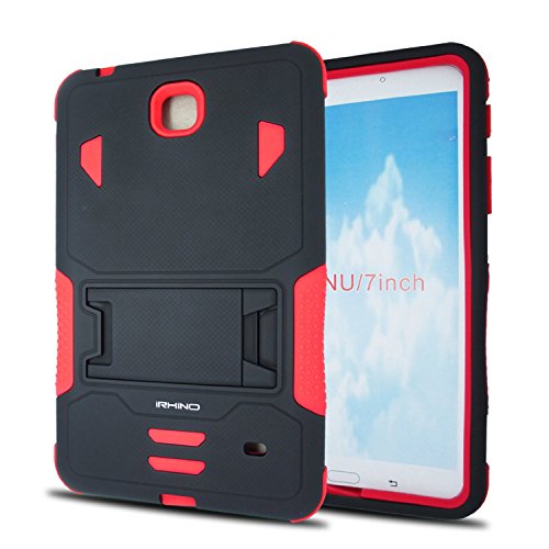 Samsung Galaxy Tab 4 7 inch case, iRhino BLACK-RED Heavy Duty rugged Dual Layer Hybrid Case cover with Build In Kickstand Protective Case cover For Samsung galaxy Tab 4 7 inch T230 Tablet case cover
