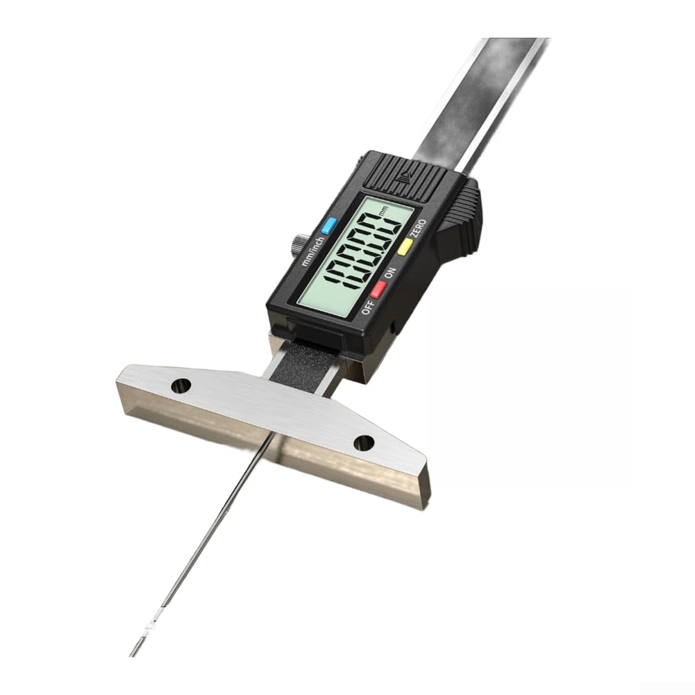 Medidor de profundidad de banda de rodadura de acero inoxidable 0,01 mm de precisión (0-150 mm) | Rango de 0-25,4 mm, resolución de 0,01 mm, para función de reinicio cero, pantalla LCD clara, conmutable en pulgadas/mm