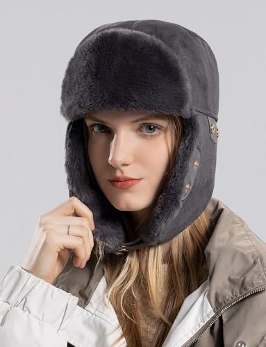 SEAUR Chapéu unissex de inverno Ushanka de pele sintética quente à prova de vento para esqui com aba
