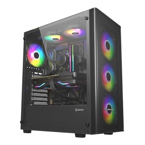 UNYKAch Caja de Ordenador ATX MIR 100, Gaming Gran Tamaño con 4 Ventiladores ARGB, 1 USB 2.0 y 3 USB 3.0
