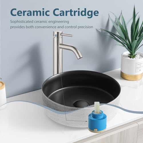 Aolemi Vessel Sink Faucet – SUS304 Stainless Steel Tall Bathroom Faucet,Single Lever Handle,1 Hole Bathroom Faucets with Supply Lines and Pop Up Drain,Brushed Nickel by Aolemi - Used condition - US$27.59