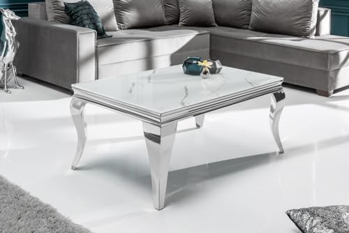 invicta INTERIOR Eleganter Couchtisch MODERN BAROCK 100cm Glasplatte in Marmoroptik Edelstahl Beine Wohnzimmertisch – Bild 3
