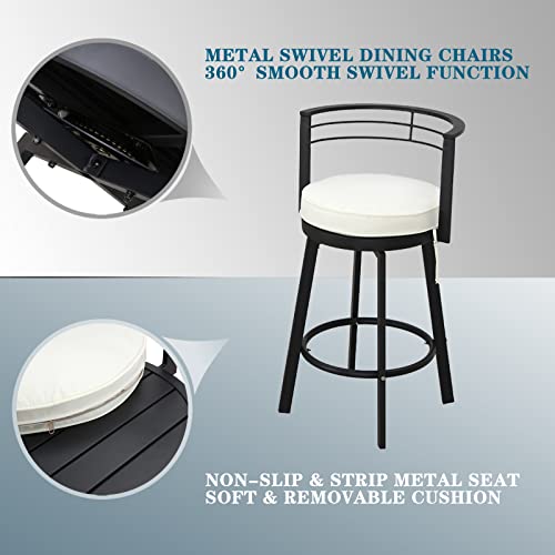 Festival Depot 4 Pcs Patio Swivel Chair Bar Stools Outdoor Armchair With Black Metal Frame Removable Cushion For Bistro Bar Indoor Home Counter Garden Pool (Beige) #TOP3