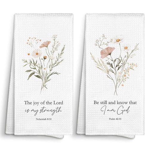 Sviojuce Floral Botanical Christian Bible Verse Kitchen Towels Decorative 16x24 Set of 2, Spring Flower Scripture Dish Towel Cloths Dishcloths Tea Towel, Aesthetic Bathroom Decor Kitchen Hand Towel