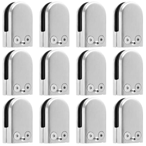 MAKTSAM 12 PCS 8-10mm Stainless Steel Glass Clamps, Adjustable Guardrail Glass Clip Glass Bracket Flat Back for Staircase Railing, Window, Handrail