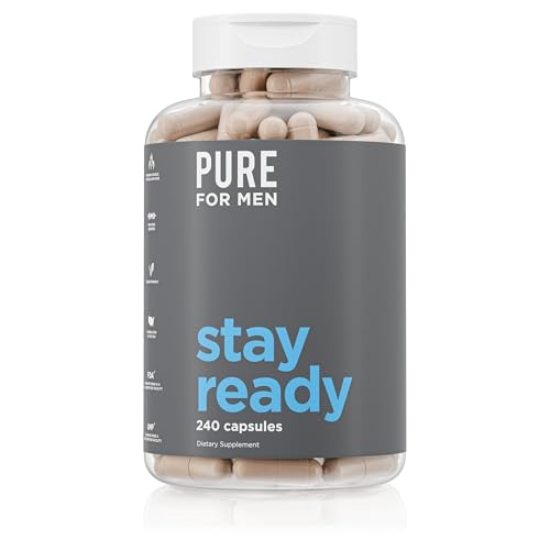 Pure for Men Original Cleanliness Stay Ready Fiber Supplement | Helps Promote Digestive Regularity | Psyllium Husk, Aloe Vera, Chia Seeds, Flaxseeds | Proprietary Formula | 240 Vegan Capsules