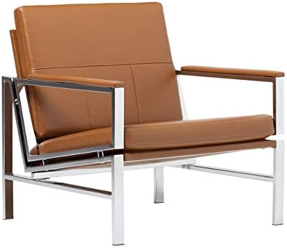 Studio Designs Atlas Modern Accent Chair with Padded Armrests - 29.5" W x 32" D x 33" H - Armchair for Home or Office - Caramel Brown Bonded Leather Fabric and Chrome Legs