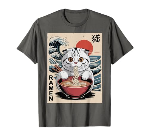 Kawaii Anime Scottish Fold Fat Cat Eating Ramen Noodle Daddy T-Shirt