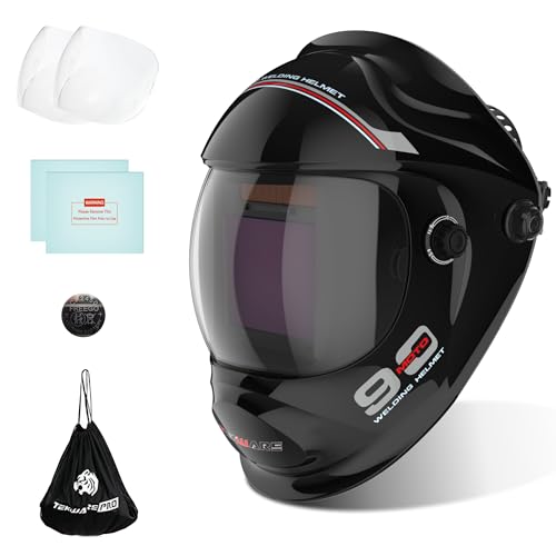 Image of TEKWARE Auto Darkening Welding Helmet, True Color 1/1/1/1 Optical Clarity, 4 Arc Sensors 1/10000s Fast Switching, Large Viewing 3.94"x3.27", Shade 4/5-9/9-13 for TIG MIG ARC Grind