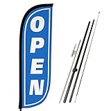 LookOurWay Open Blue & White Feather Flag Complete Set with Poles & Ground Spike, 5-Feet