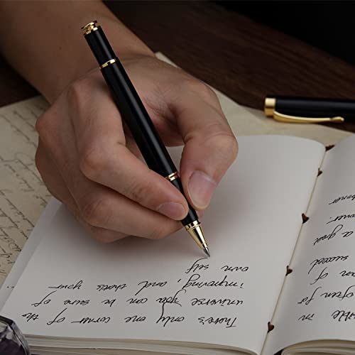 BEILUNER Ballpoint Pens, Stunning Black Chrome Metal Pen with Golden Trim, Best Ball Pen Gift Set for Men & Women, Professional, Executive, Office, Nice Pens-Gift Box with 0.5mm Black Extra Refill