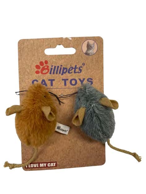 5cm Plush Mouse Cat Toys (2-Pack) - Light Brown & Grey Mice Set - Built-in Rattle Sound - 100% Catnip-Free & Safe - Interactive Hunting Toy for Kittens & Indoor Cats