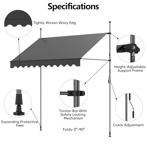 Ezkamfort Klemmmarkise 150 x 120 cm, Markise Balkon Ohne Bohren, mit Handkurbel Alu-Markise UV-Beständig Höhenverstellbar & Wasserabweisend | Sonnenschutz Für Laden, Terrasse & Garten