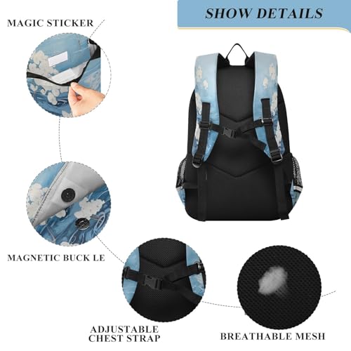 Sac à dos pour ordinateur portable protégeant des averses au lycée modèle fleur blanche - 5