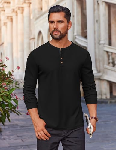 COOFANDY Mens Waffle Henley Shirts Long Sleeve Casual T-Shirt Basic Lightweight Pullover Tees2