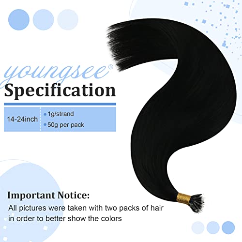 YoungSee Nano Hair Extensions Real Human Hair Black 20 inch Invisible Nano Loop Hair Extensions Jet Black Pre Bonded Nanolink Extensions for Fuller Look Cold Fusion 50s Tiny Attachment 50g - Image 2