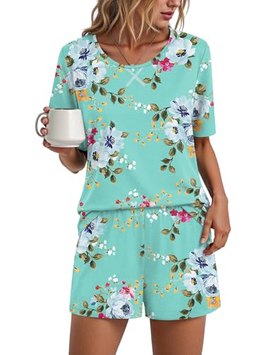 Image of Findsweet Pajama Set for Women 2 Piece Lounge Set Soft Sleepwear Summer Casual Short Pjs Sets with Pockets M-3XL