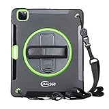 Cellular360 2022iPad Pro 11-in 4th/ 3rd Gen./ 2nd Gen./ 1st Gen. / iPad Air 4/iPad Air 5 Shockproof Case with a 360 Degree Rotatable Kickstand, Pencil Holder and Adjustale Handle (Black/Green)