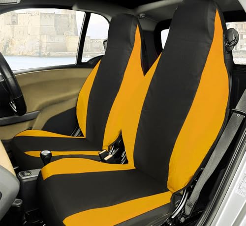 Rebeca Shop® Juego de 2 fundas para asientos delanteros para Smart Fortwo, primera, segunda y tercera serie, W450 W451 W453, juego de 2 fundas (negro/amarillo, sin logo)