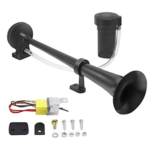 EONLION 12V Air Horn 150db Loud Single Trumpet Train Horn with Compressor for Car Truck Lorry Train Boat (Black)