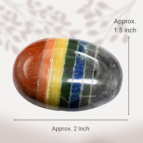 Image of Crystal Heaven Large Seven Chakra Crystal Palm Pebbles Stones For Anxiety Stress Relief Massage - Aaa Grade Original Healing Gemstone Agate Palm Stone For Yoga Meditation Spiritual Reiki Feng Shui