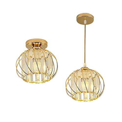 Suspension vintage cage noire et or avec cristaux de plafond suspendus