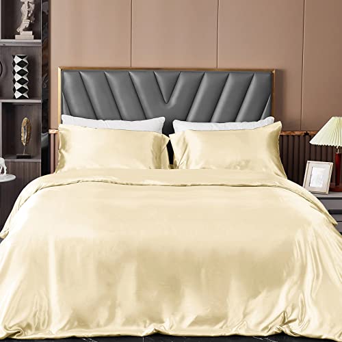 yourose Satin Duvet Cover Set King Size,Luxury Silky Super Soft Bedding Sets with Zipper Closure-Resistant Wrinkle Free (King,Champagne,1 Duvet Cover +2 Pillowcase)