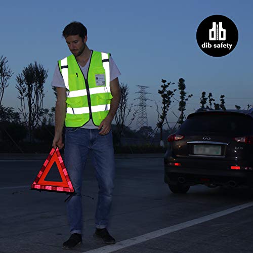 Dib Safety Vest Reflective Ansi Class 2, High Visibility Vest With Pockets And Zipper, Construction Work Vest Hi Vis Yellow L #TOP6
