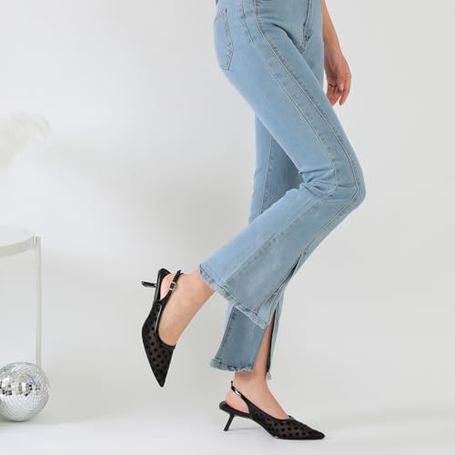 Image of Mostrin Kitten Heels for Women Pointed Toe Pumps Patent Leather Low Heel Slingback Heels with Buckle Dress Shoes for Dating Party Working