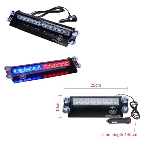Image of MONARCHIE Car Police Light 8 Led Red & Blue Strobe Flashing Warning Emergency Led Lights for All Cars