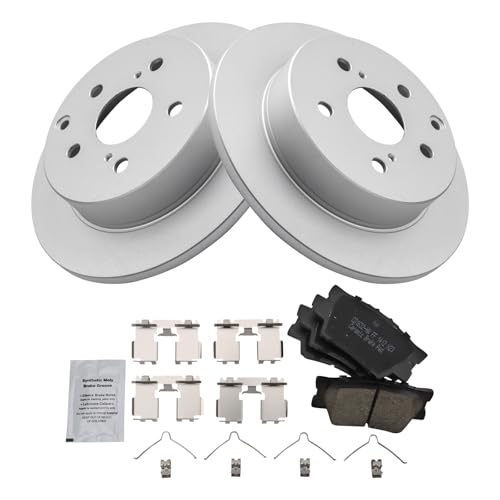 Image of TRQ Rear Brake Pad and Rotor Set Ceramic G Coated Rotors Compatible with 2010-2012 Lexus HS250h 2006-2018 Toyota RAV4