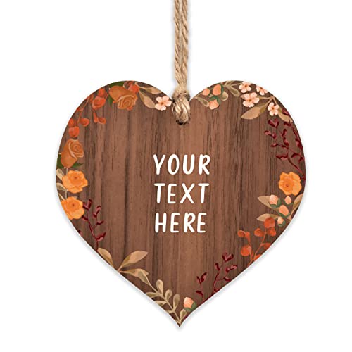 Image of Your text here wooden heart hanging wooden heart | sentimental personalised custom gift for friend with your own special message (Autumn)