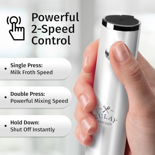 Image of Zulay Kitchen Rechargeable Milk Frother Handheld - Frother Wand, Drink Mixer, Electric Whisk Frother, for Cappuccinos, Matcha & Protein Powder - Lux Double Whisk 2 Speed Waterproof 2000mAh White
