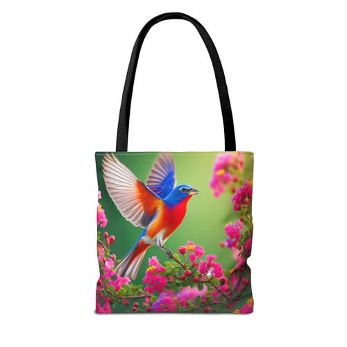 Premium Tote Bag with Reinforced Stitching - A Painted Bunting Fluttering Near Crepe Myrtle in Texas2