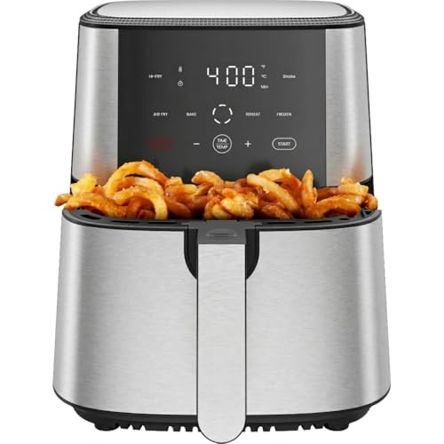 6 Qt. Air Fryer 4 Functions W/Touch Controls, HI-FRY Button, Stainless Steel - The Air Fryer Cranks Up The Temperature To 450°F For The Final Two Minutes Of Cooking