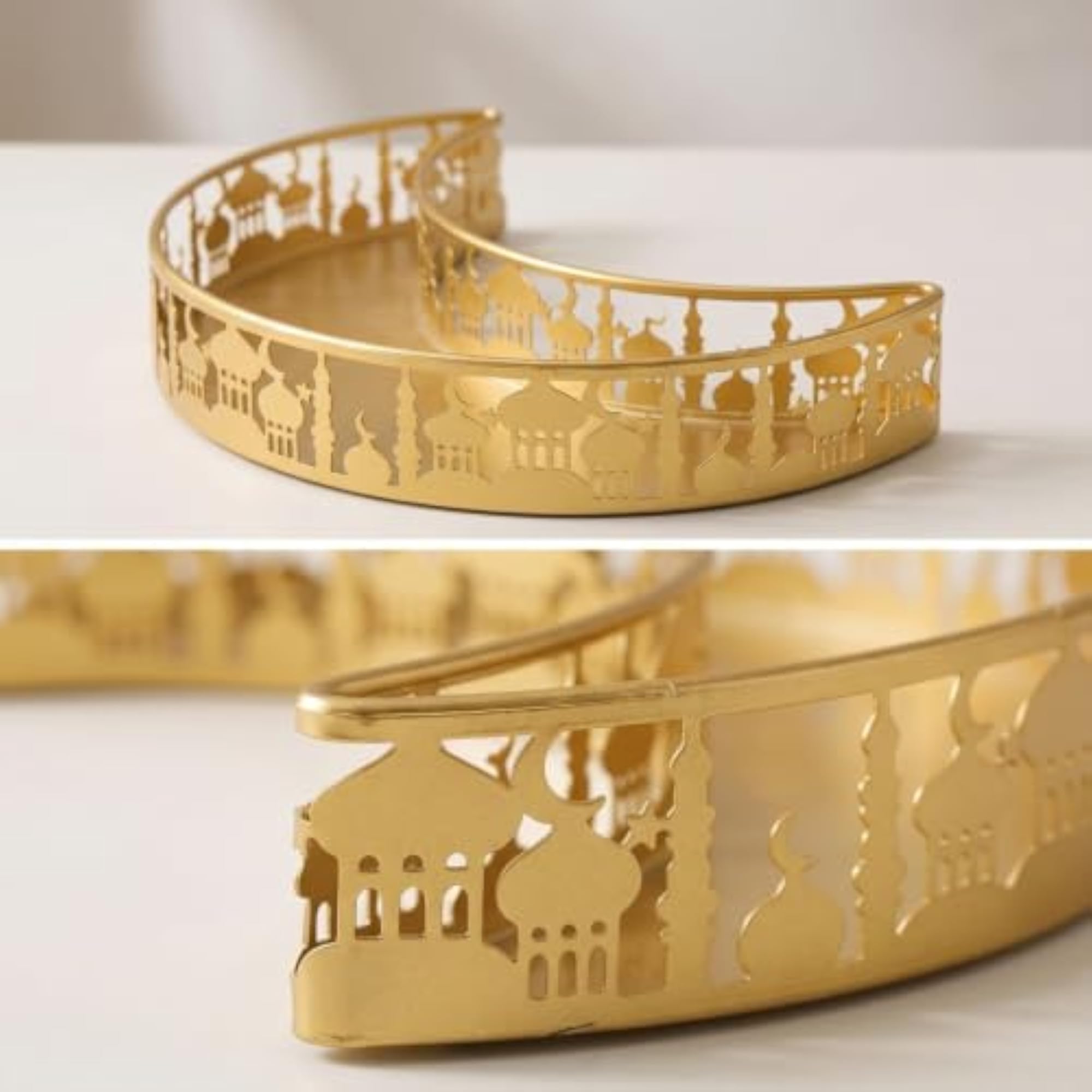 Decorative Iron Crescent Tray with Openwork Sidewalls