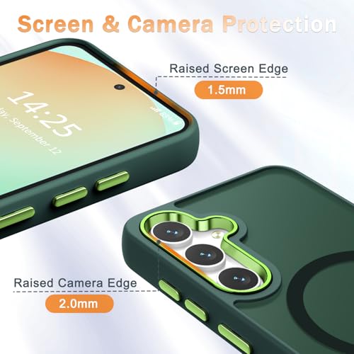 Image of YENAPOON for Samsung Galaxy S25 FE Case, Matte Magnetic Phone Case with 1 Screen Protector, Support for Magsafe, Translucent Frosted Shockproof Protective Cover for Samsung Galaxy S25 FE, Dark Green