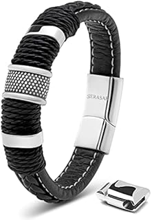 SERASAR | Premium Bracelet [Ring] For Men in Genuine Black Leather | Magnetic Stainless Steel Clasp in Black, Silver and Gold | Exclusive Jewellery Box | Great Gift Idea