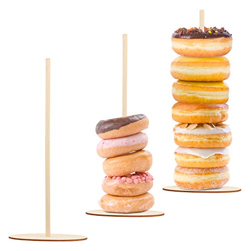 3pcs Wood Donut Stand Wooden Donut Bagels Display Stand Holder Detachable Rustic Donut Sticks Display Tower for Wedding Birthday Parties