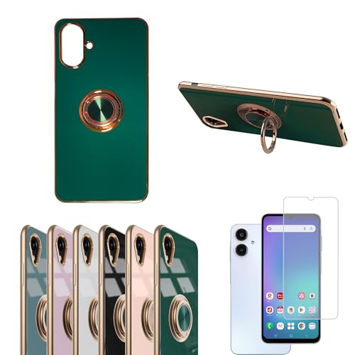 CAVAJP Case and 9H強化フィルム for Samsung Galaxyサムスンシリーズ シリーズ カメラカバー、スライドレンズカバーと360°フィンガーリング安定したキックスタンドケースと頑丈な保護 A72 S24 Z FLIP 4 (グリ