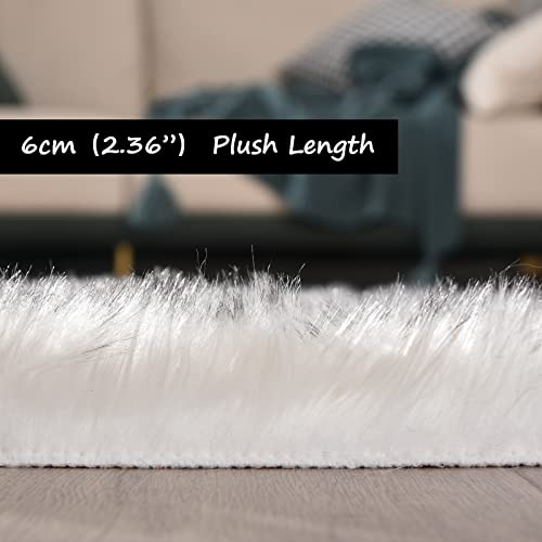 Goolela White And Grey Rug Runners 2X6 Super Soft Faux Sheepskin Rug Furry Fluffy Rug For Bedroom Machine Washable Shag Rug Plush Floor Rug For Dorm Playroom Home Decor, Sheepskin #TOP2