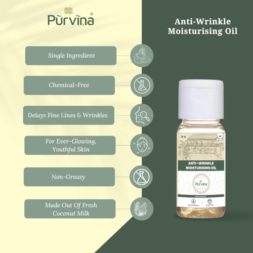 Image of Purvina Anti Wrinkle Moisturising Oil 30 ml (Pack of 2) | Handmade from Coconut Milk | Anti Aging | Moisturising Face Oil | Single Ingredient | Chemical-Free