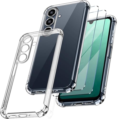 New&Teck hülle für Samsung Galaxy A16 4G/5G + 2 Hartglas-Displayschutz, Schutzhülle aus weichem TPU-Silikon, Bumper mit verstärkten Ecken, klarer Schutz (transparent)