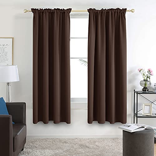 Image of Deconovo Blackout Solid Opaque Curtains Set Of 2, 7 Feet Long, Black Solid Curtains For Bedroom, Thermal Insulated Window Solid Curtains For Living Room - 52W X 84L Inch,Dark Brown Eyelet