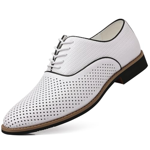 WUIWUIYU Teens Boys' Uniform Dress Leather Oxfords Men's Summer Wedding Perforated Business Wintips Flat Oxford Shoes