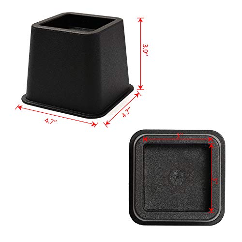 Home Composer 3 Inch Bed Risers Set Of 4, Heavy Duty Stackable Furniture Risers Lifters For Beds, Sofa, Tables And Chairs, Black Bed Elevator With 2.8" Square Recess #TOP1