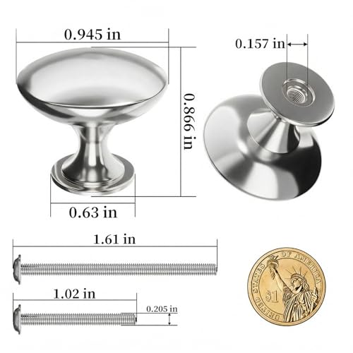 Oxyndelo Brushed Nickel Cabinet Knobs - Solid Zinc Alloy Drawer Knobs with Screws 1-1/4 Inch Round Cabinet Hardware for Kitchen, Bathroom, Bedroom, Dresser & Closet（Silvery） (Silvery, 20PCS) by Oxyndelo - Image 6