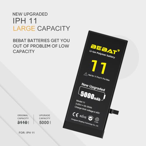 Image of Replacement for iPhone 11 Battery, 5000mAh High Capacity Li-ion Polymer Replacement Battery for Model A2111, A2223,A2221 with Professional Repair Tool Kits